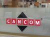 Cancom, Glasfolierung, Milchglasfolie, Sandstrahlfolie, Fensterbeschriftung, München, Folienplott, Logo auf Scheibe